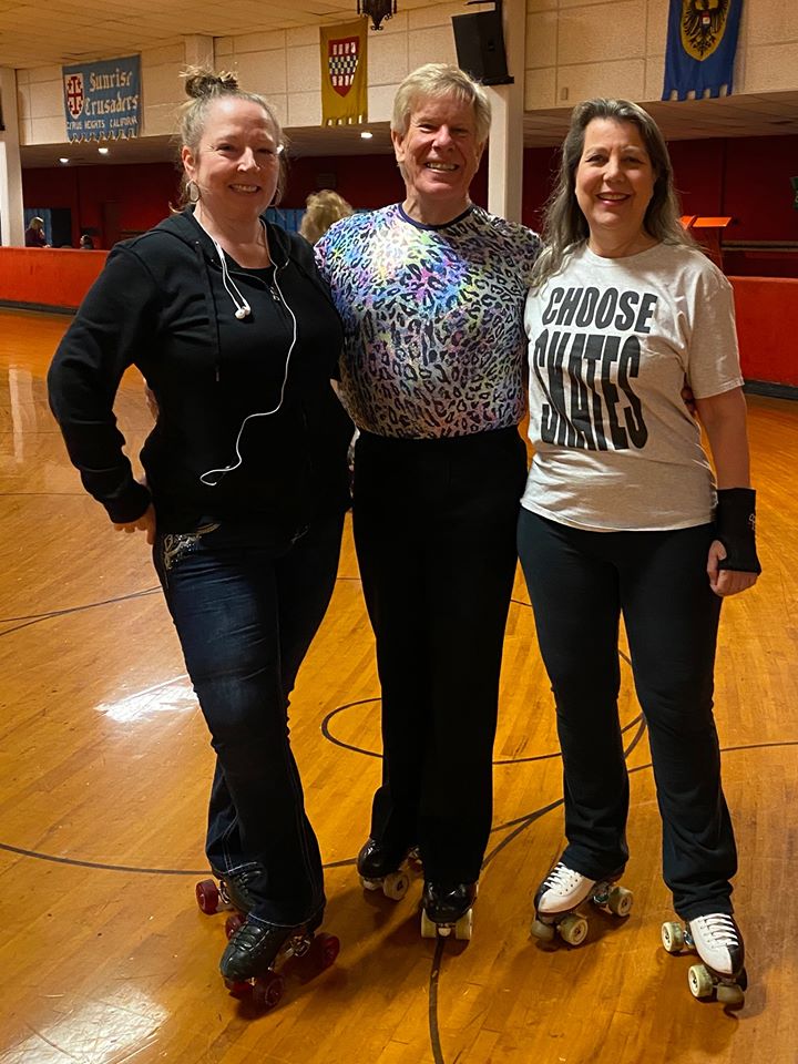 Ginger Mathews, Tim Laskey, and Susan Geary at Sunrise Rollerland in Citrus Heights, CA.